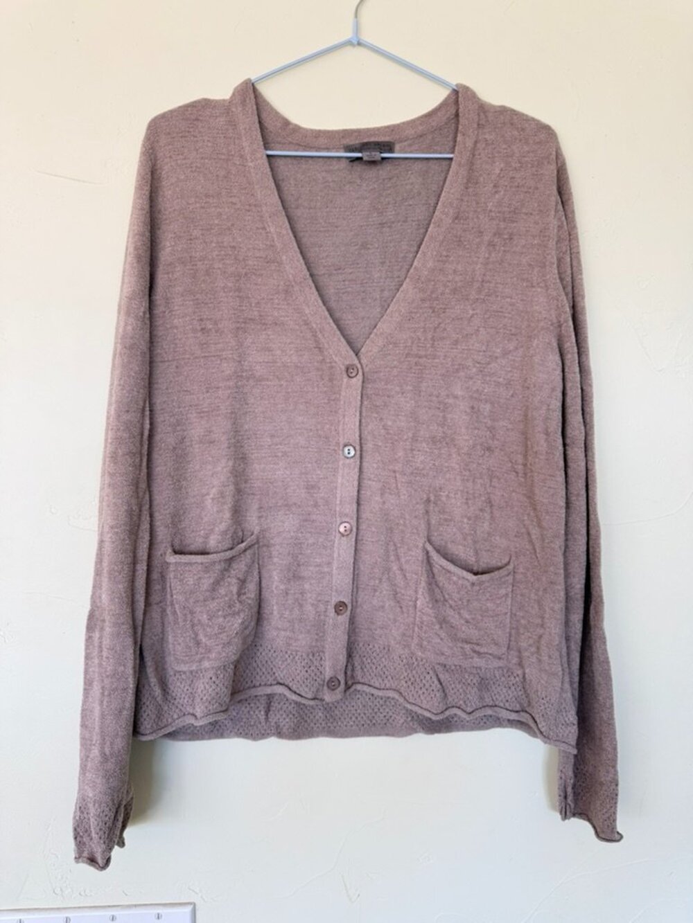 Barefoot Dreams Cozychic Ultra Lite Button Front Cardigan Sz L Taupe